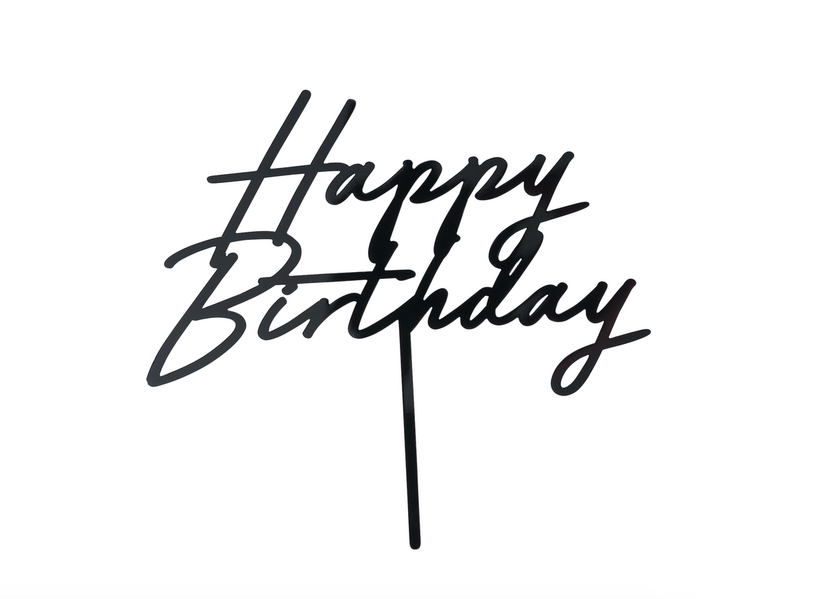 Black Happy Birthday Cake Topper