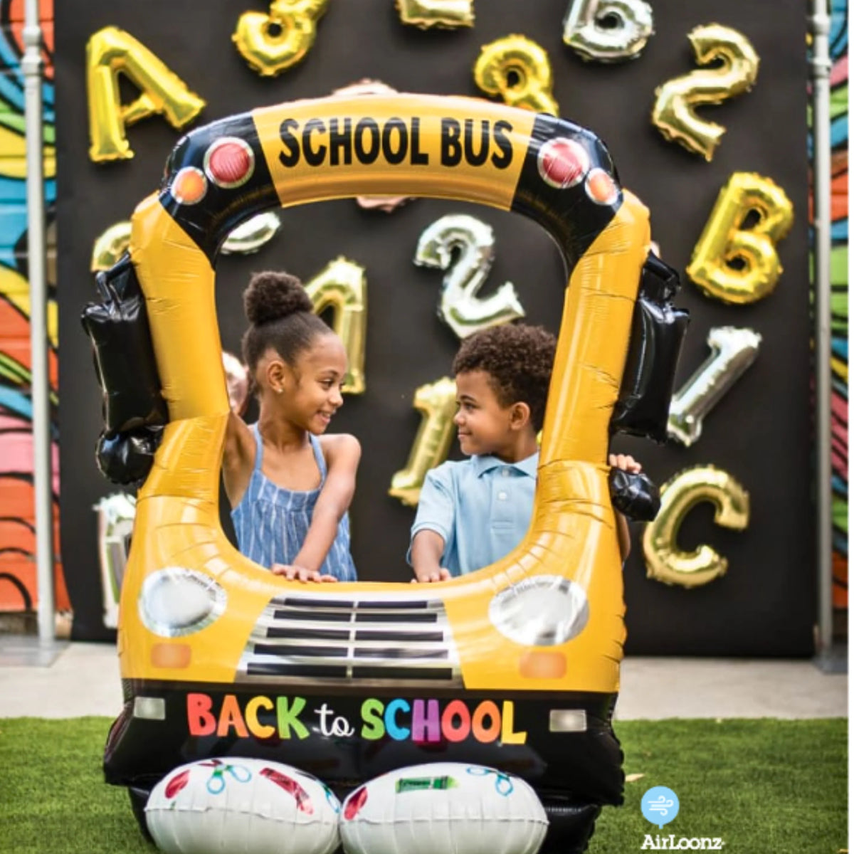 School Bus Selfie Frame Foil Balloon