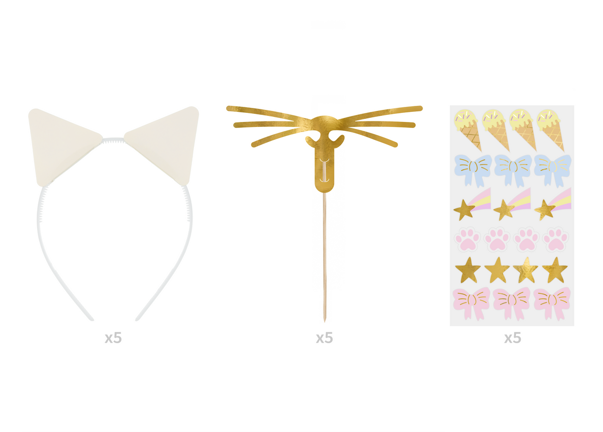 Cat Ears Headband and Mustache Set with Stickers