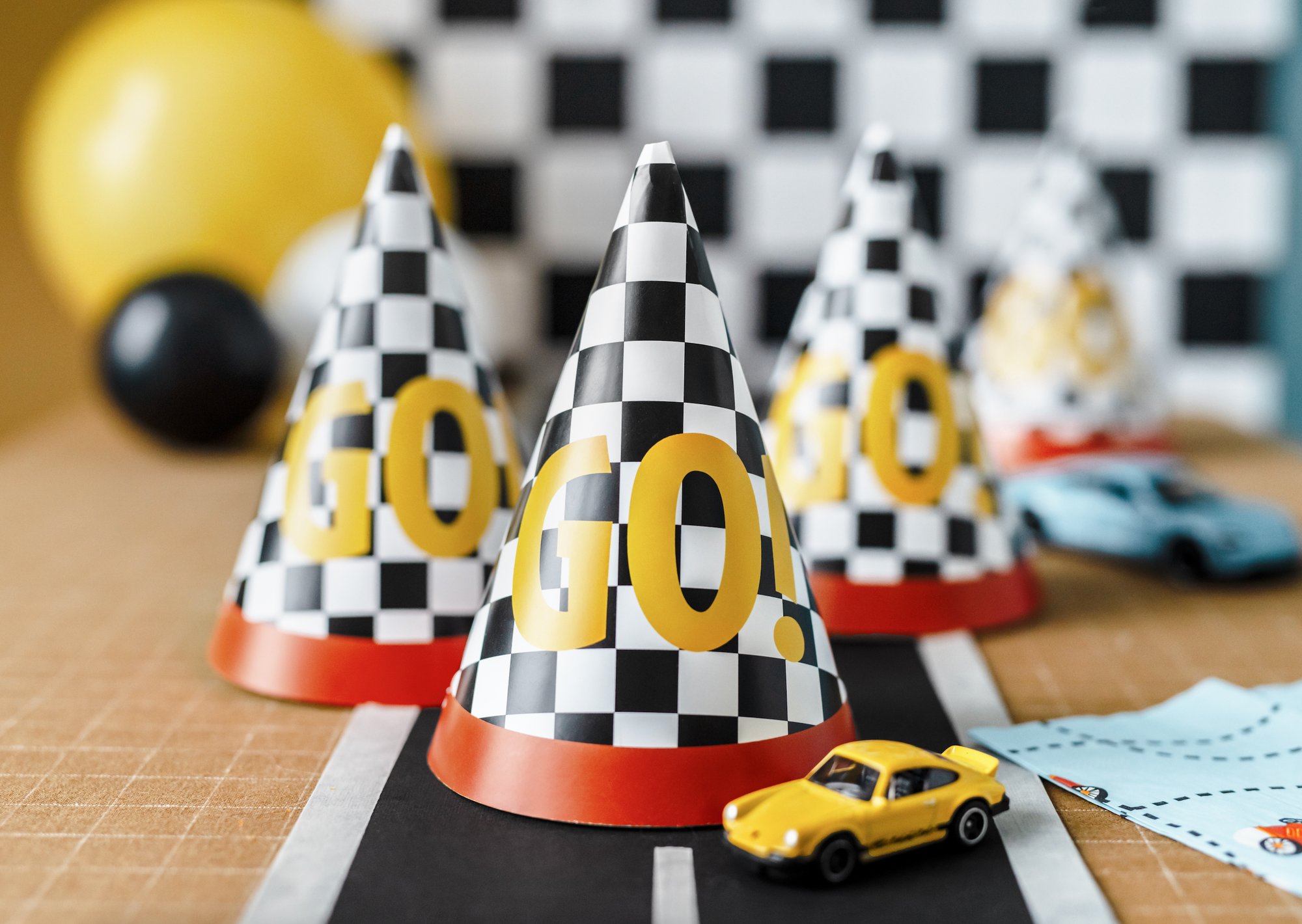 Checkered Flag Go! Race Car Party Hats