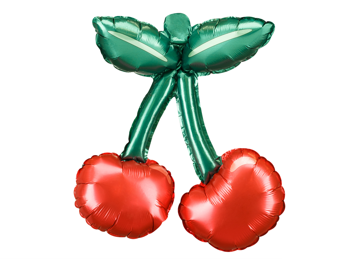 Balloon shaped like a pair of cherries on a white background