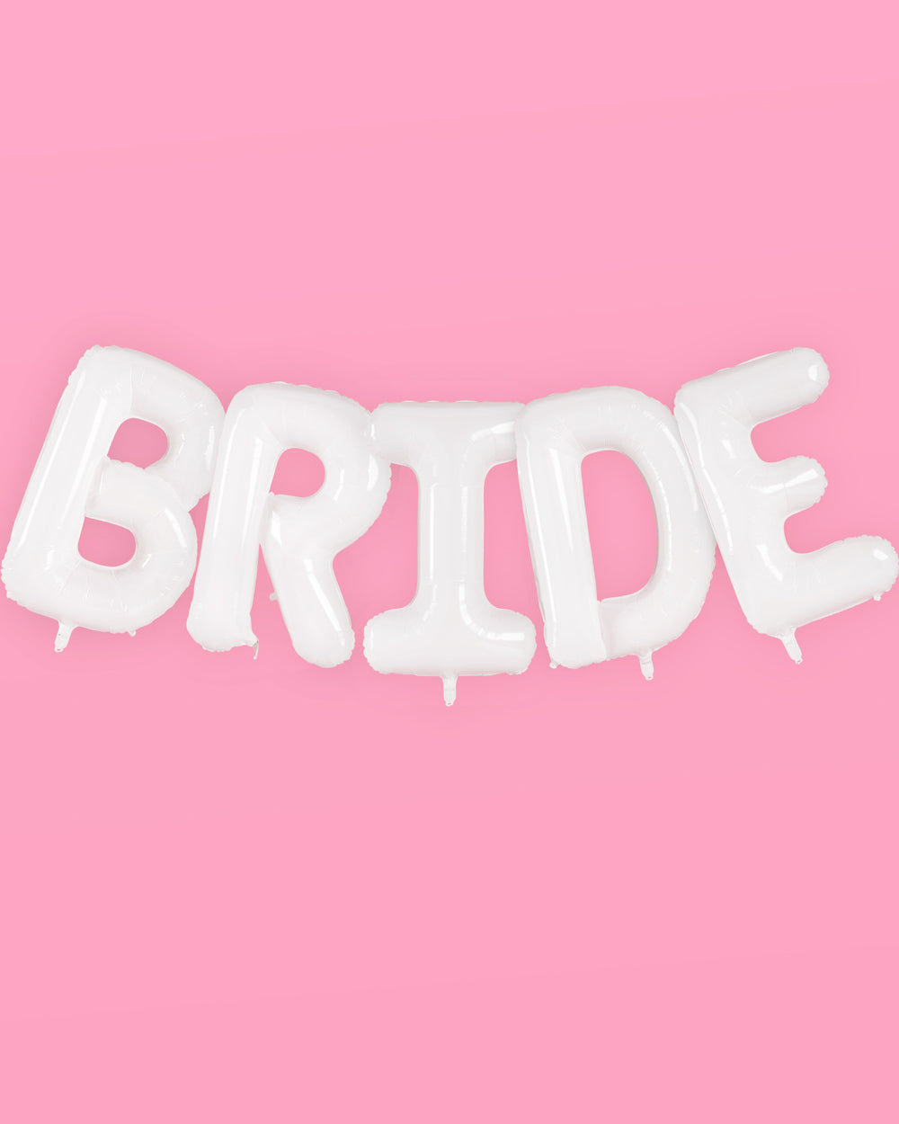 White 'BRIDE' letters on a pink background