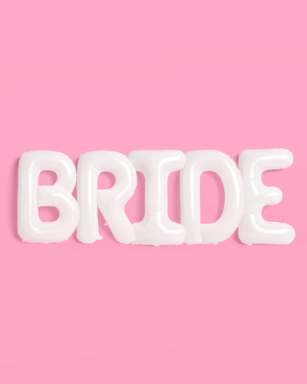 White 'BRIDE' letters on a pink background