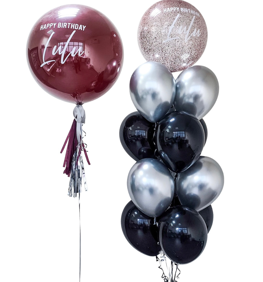 Burgundy &amp; Silver Glitter Balloon Bouquet
