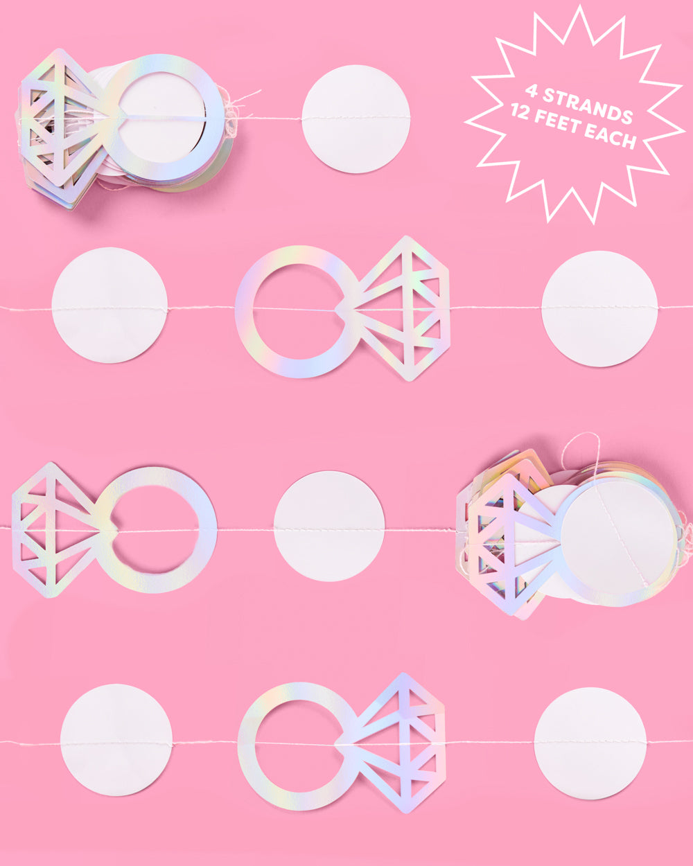 Decorative garland with geometric shapes on a pink background