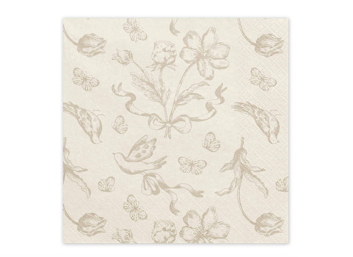 Floral patterned paper with beige flowers and leaves on a white background
