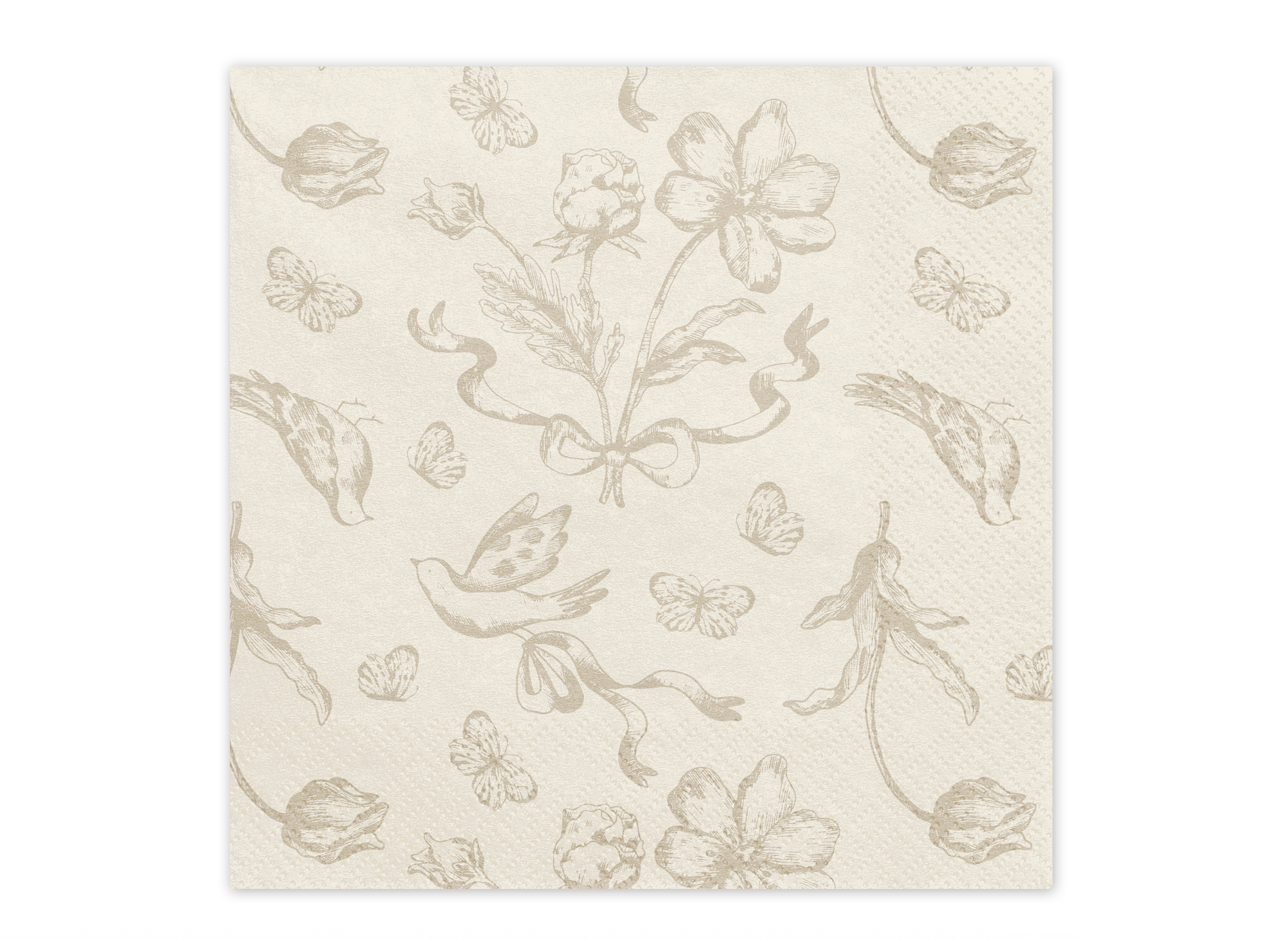 Floral patterned paper with beige flowers and leaves on a white background