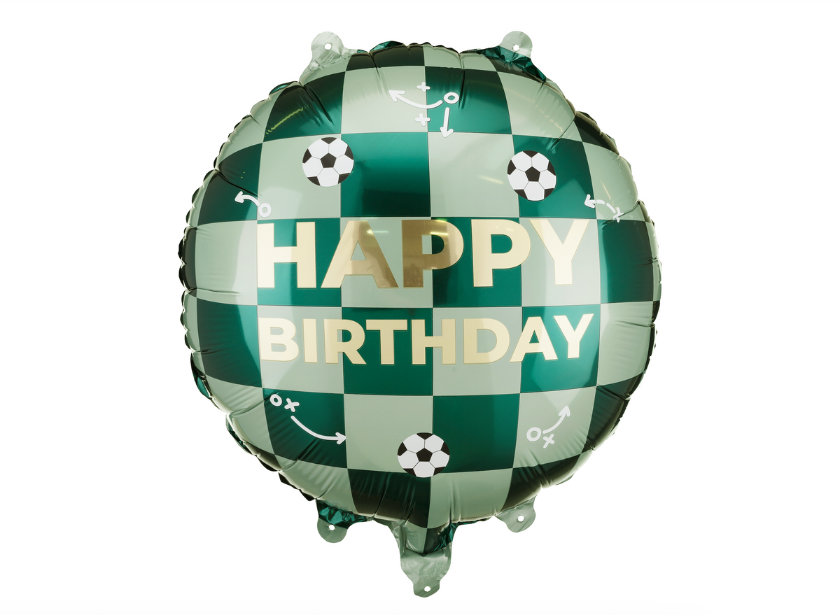 Checkered balloon with &#39;Happy Birthday&#39; text on a white background