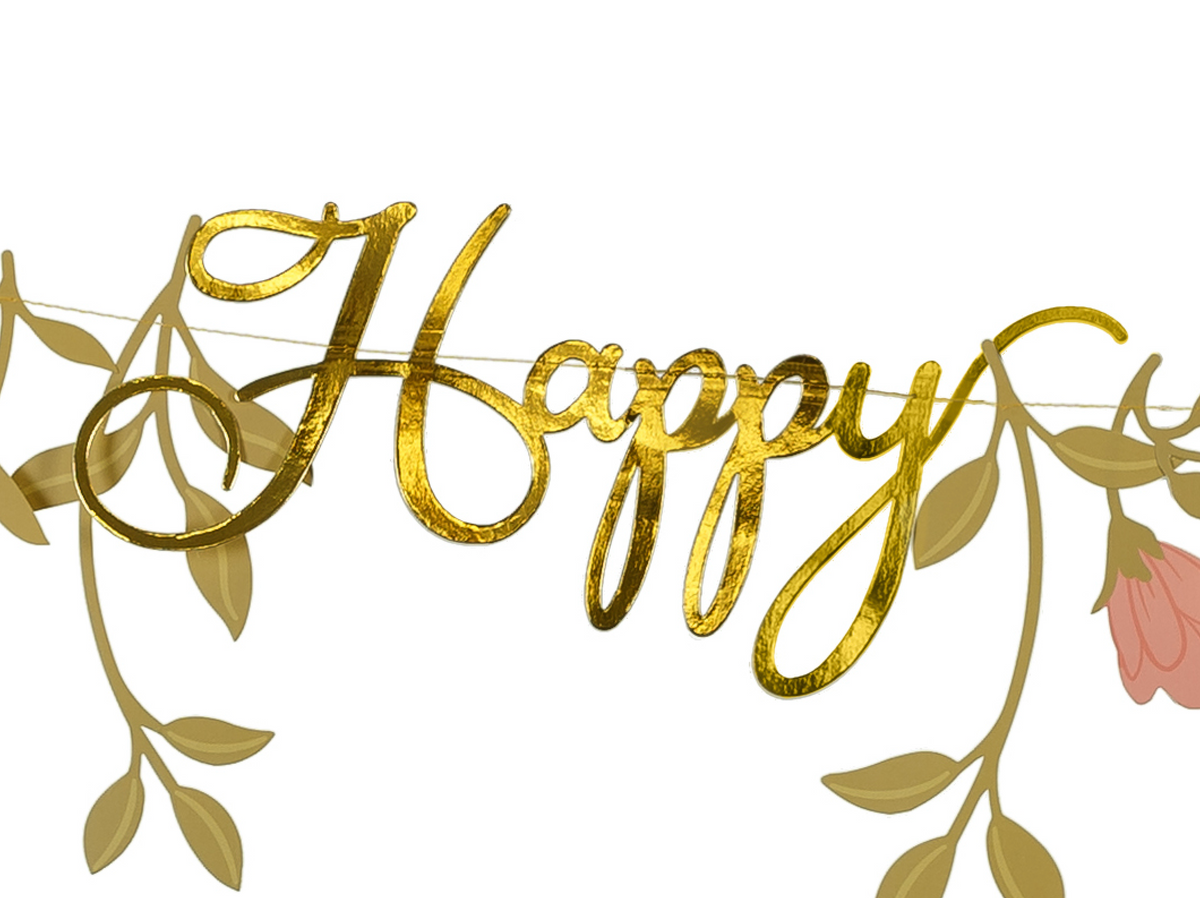Gold Floral Happy Birthday Banner