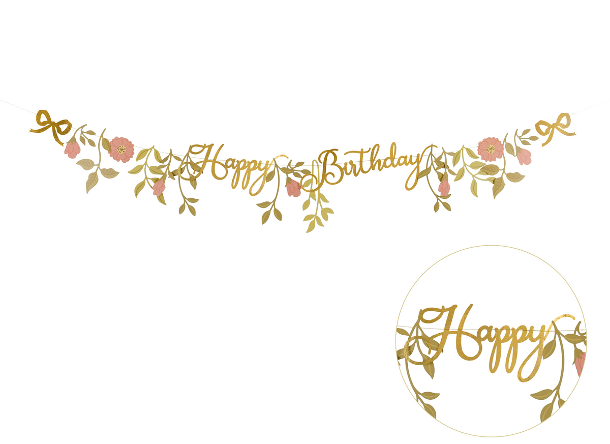 Gold Floral Happy Birthday Banner