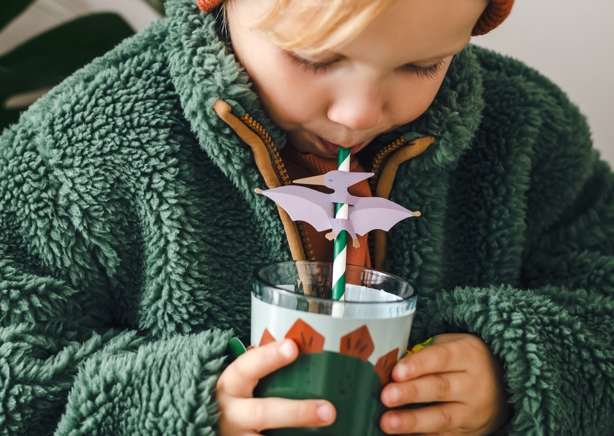 Green & White Striped Pterodactyl Straws