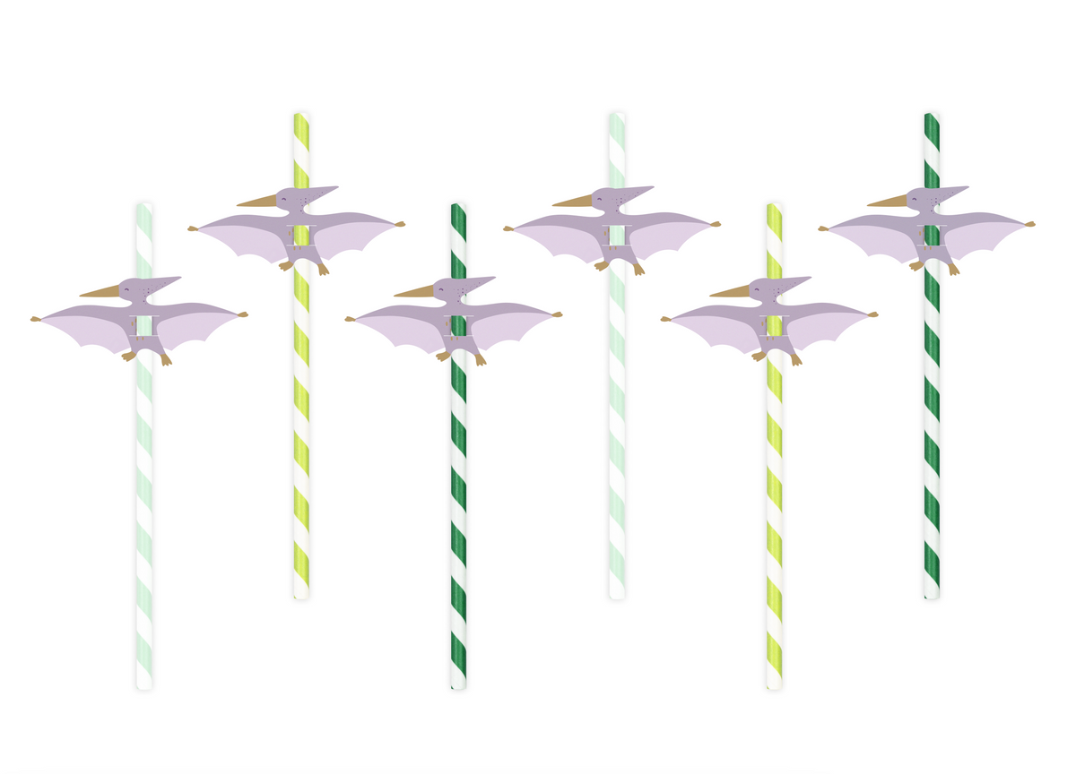 Green &amp; White Striped Pterodactyl Straws