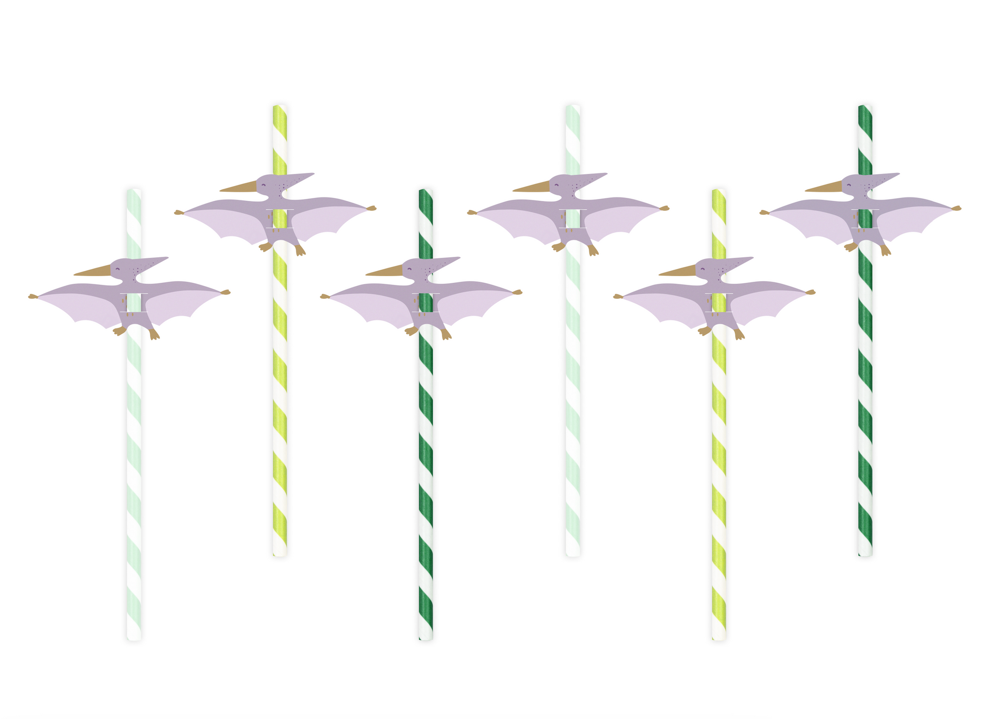 Green & White Striped Pterodactyl Straws