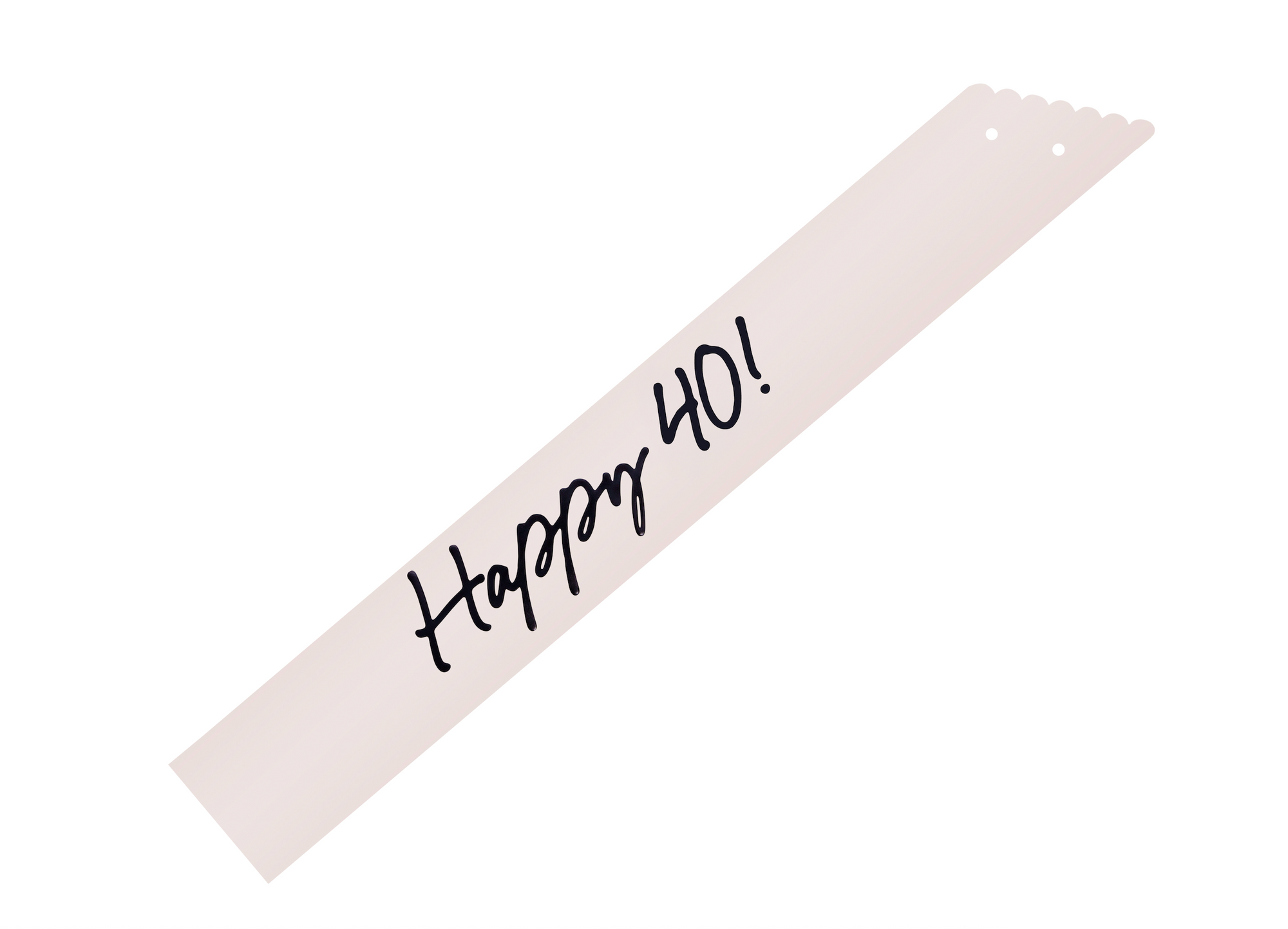 White sash with 'Happy 40!' text on a white background