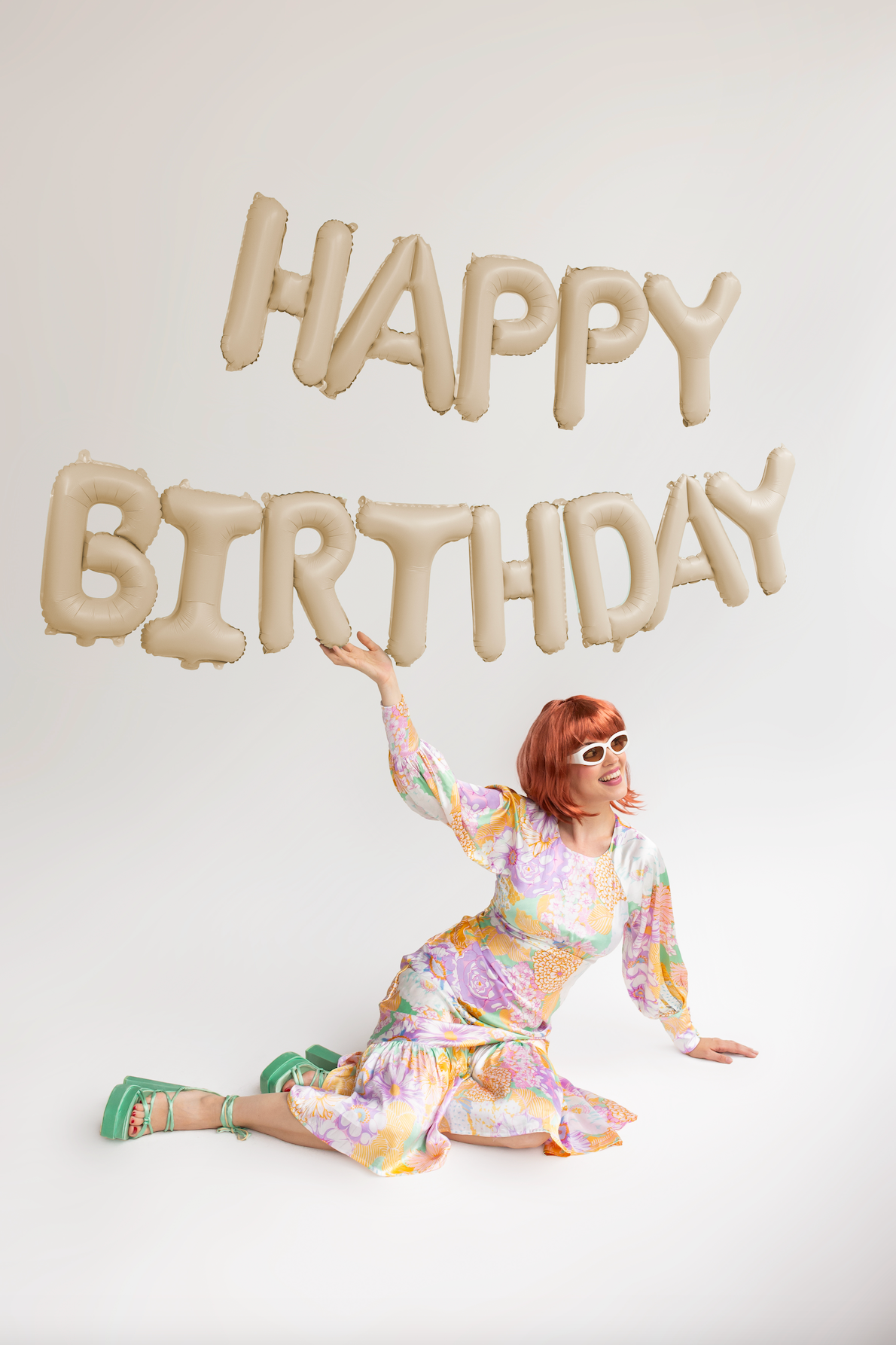 Happy Birthday Beige Foil Balloon