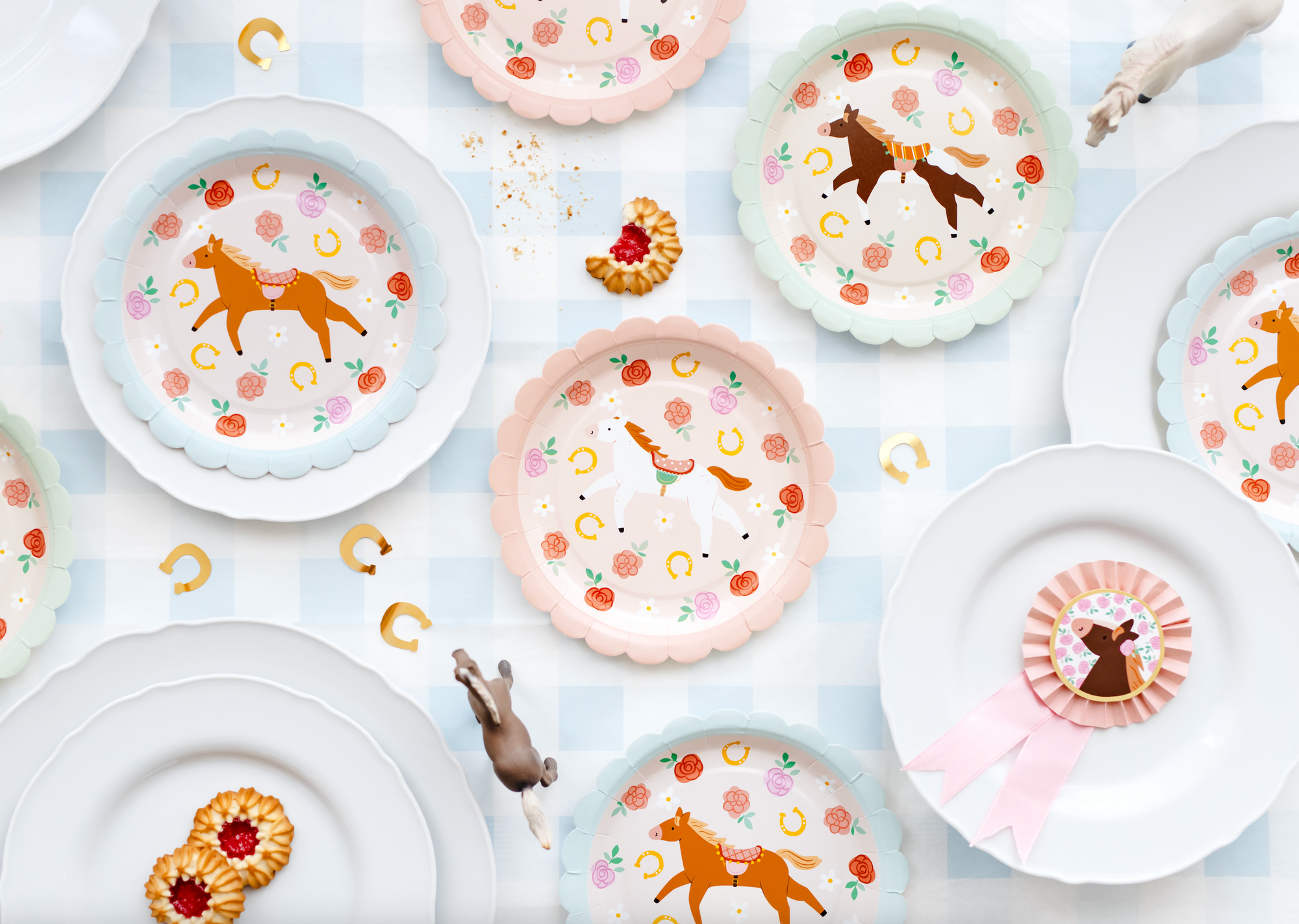 Horse Checkered Paper Tablecloth 