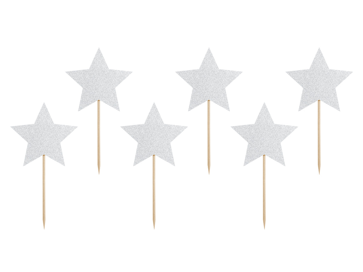 Silver Stars Cupcake Toppers