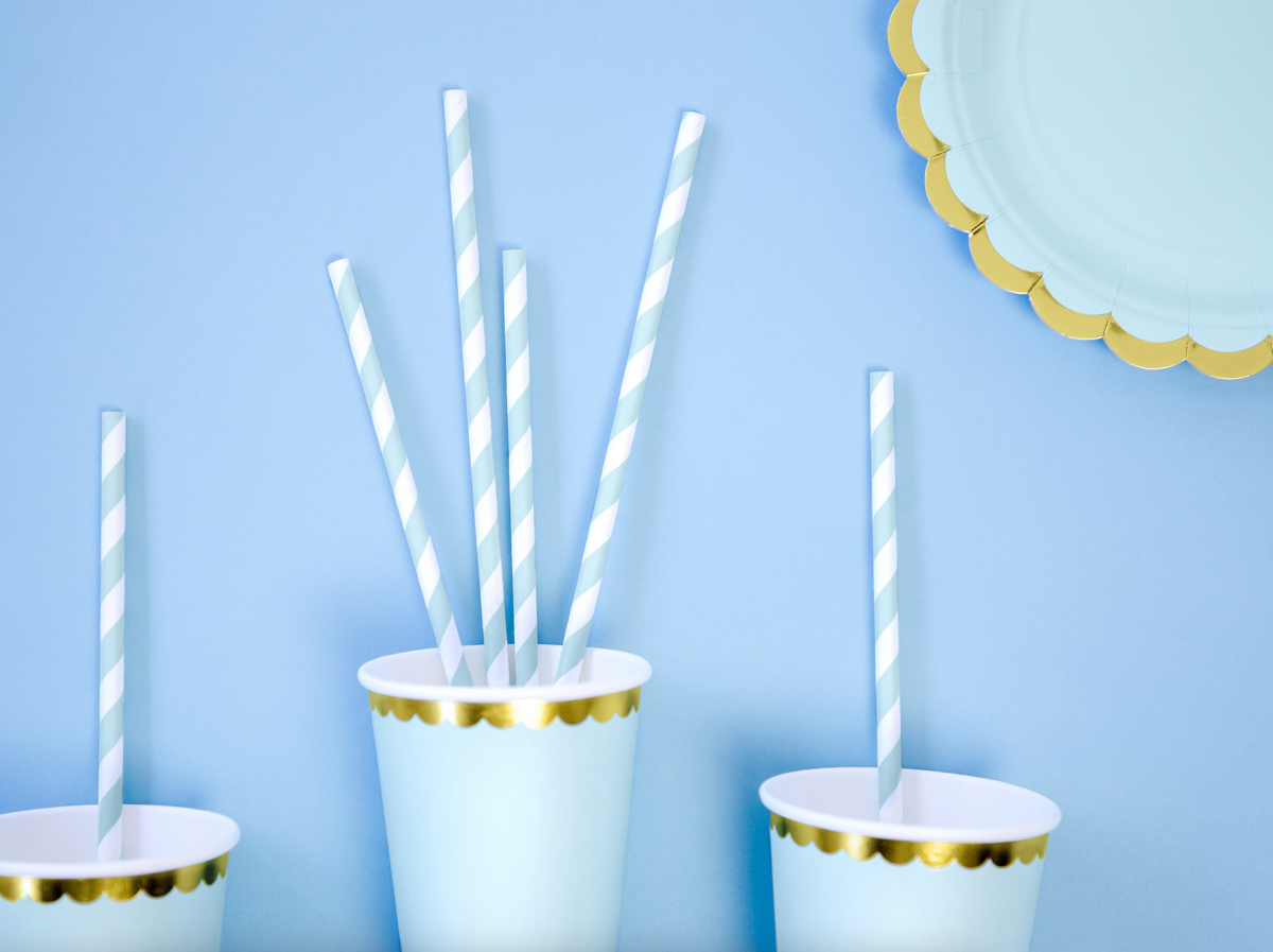 Light Blue Striped Paper Straws