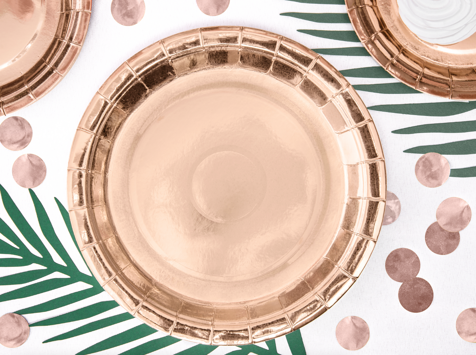 Metallic Rose Gold Round Plates