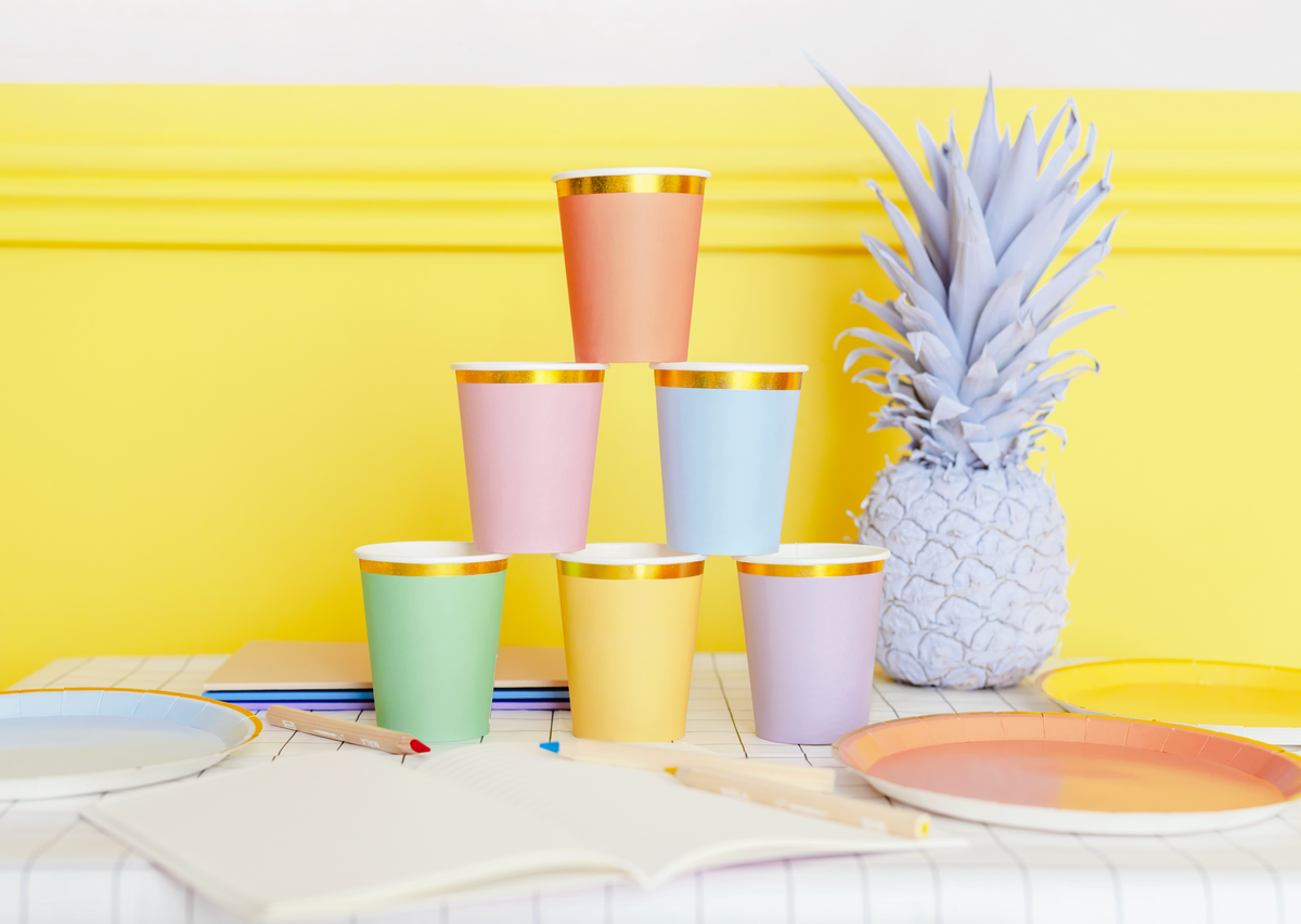 Mixed Pastel Gold Edged Paper Cups