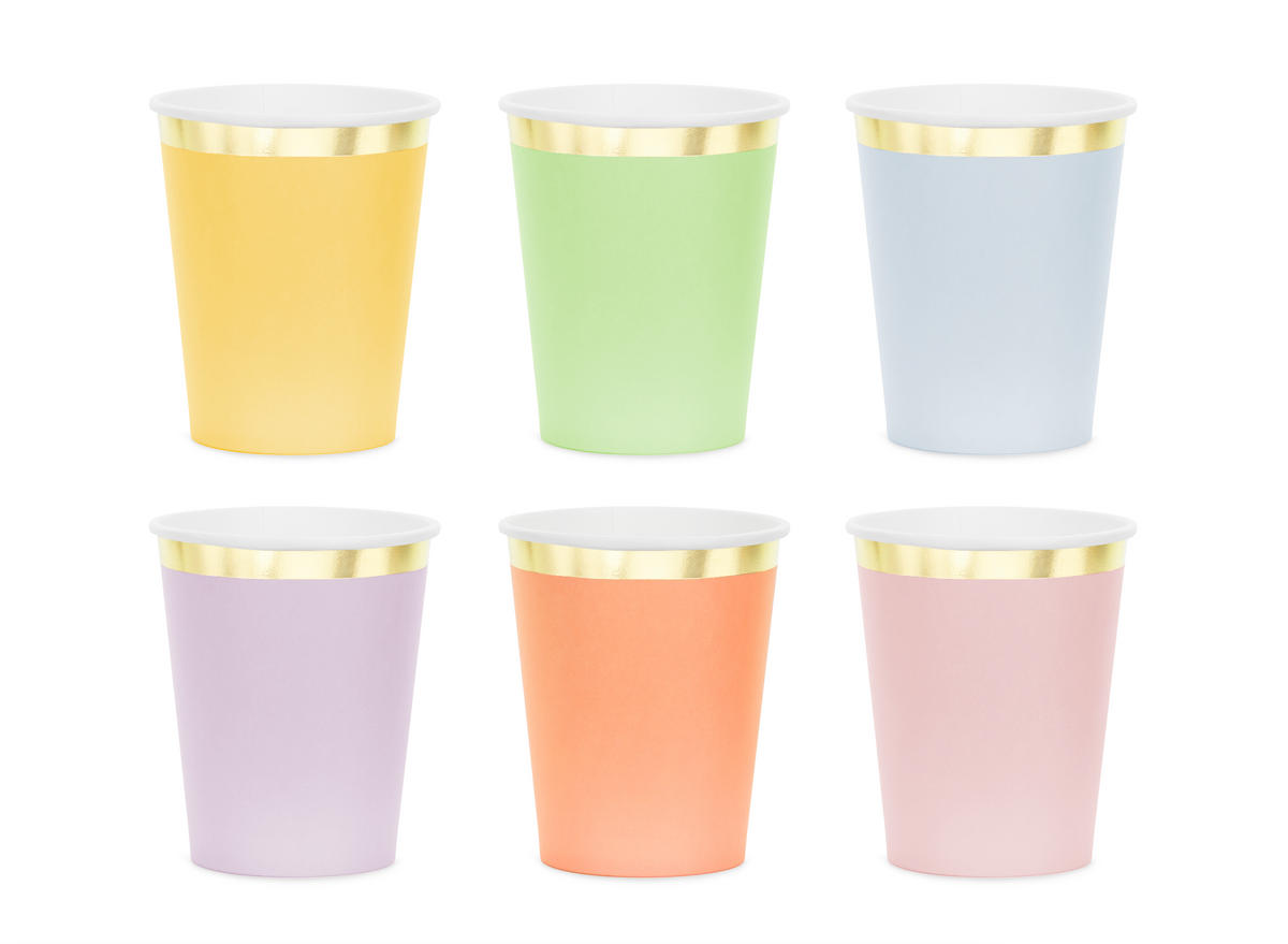 Mixed Pastel Gold Edged Paper Cups
