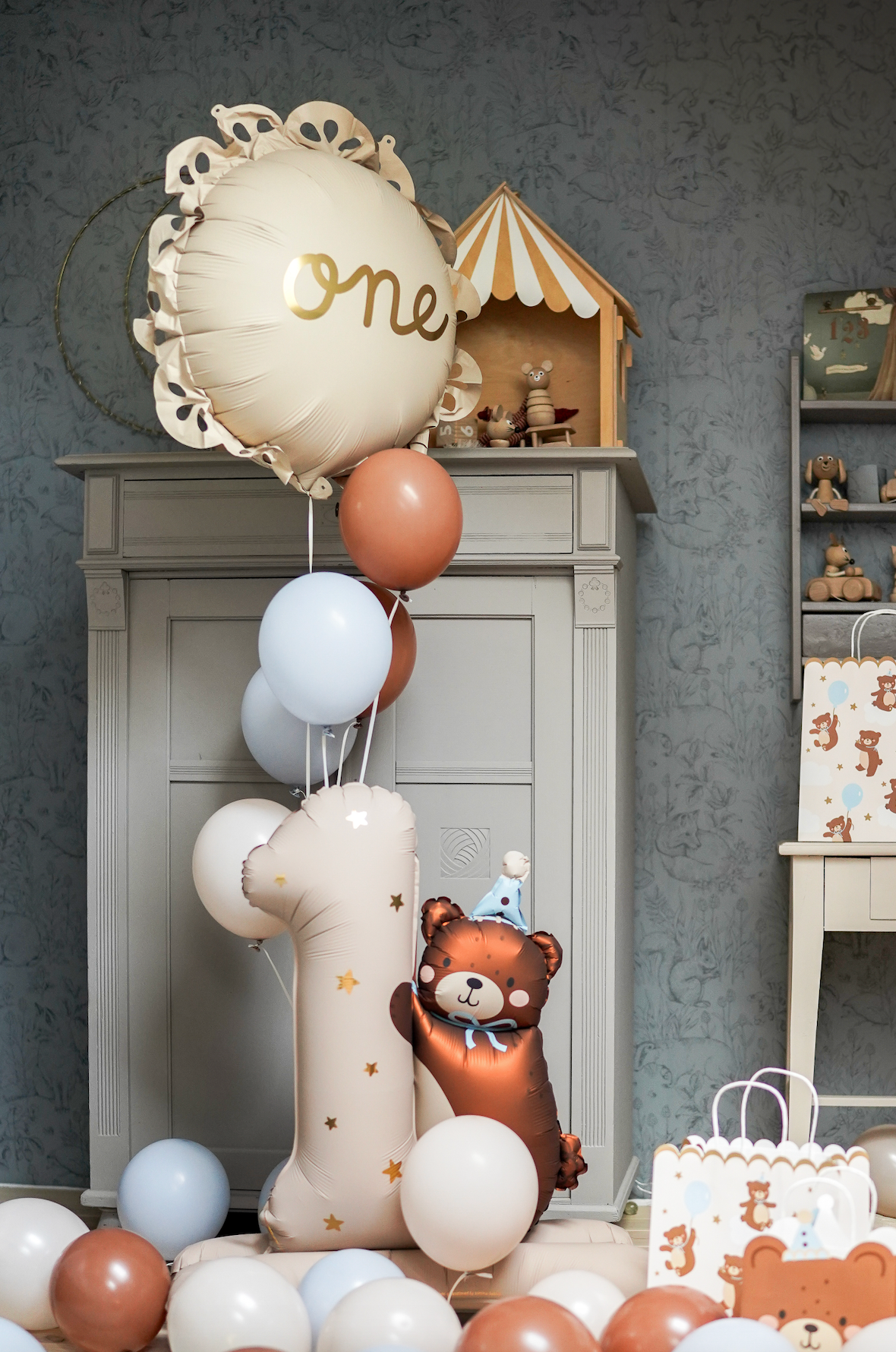 Standing Number 1 Balloon with Teddy Bear