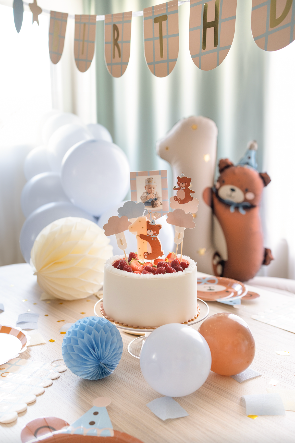 Number 1 Birthday Candle with Teddy Bear