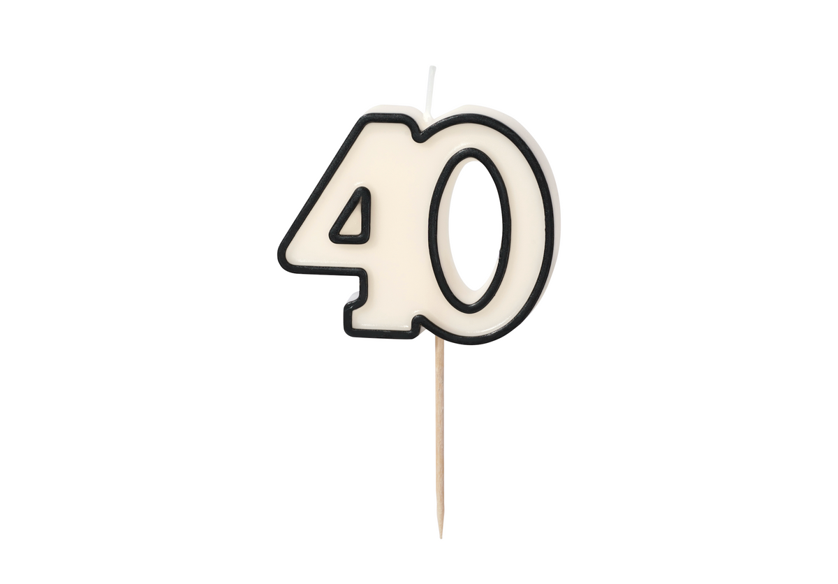 Candle shaped like the number &#39;40&#39; on a white background