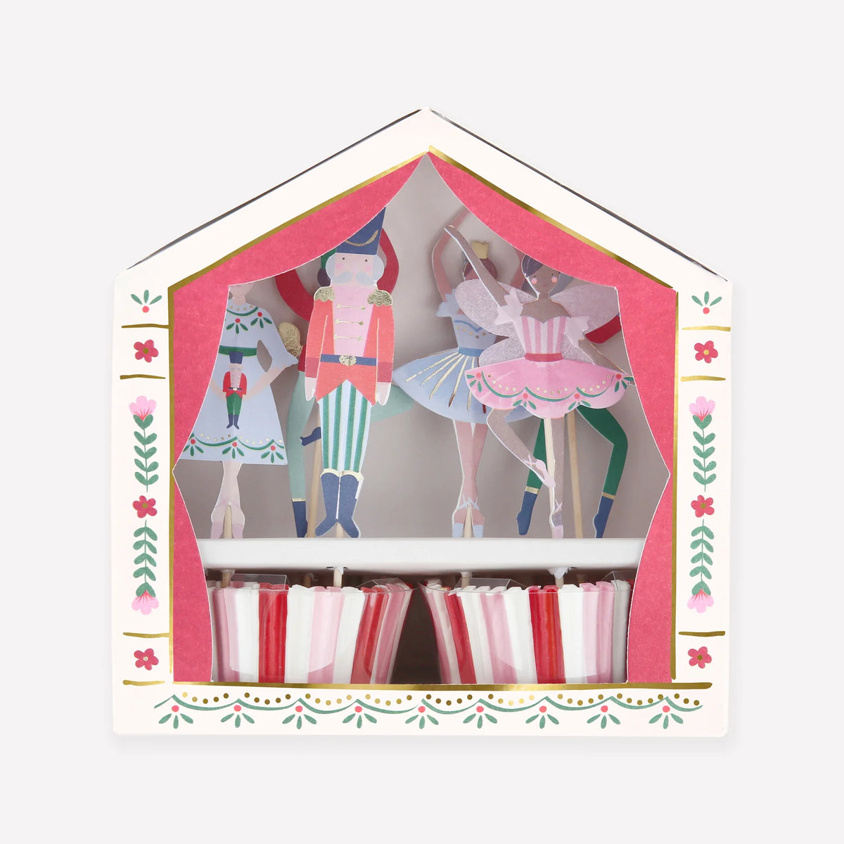 Set of paper dolls in a decorative box with a white background