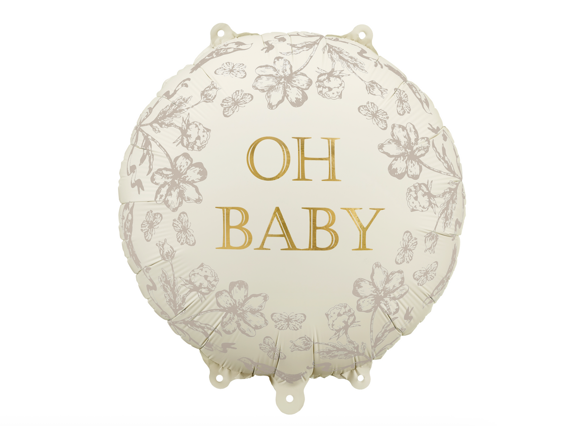 Decorative balloon with &#39;OH BABY&#39; text on a white background