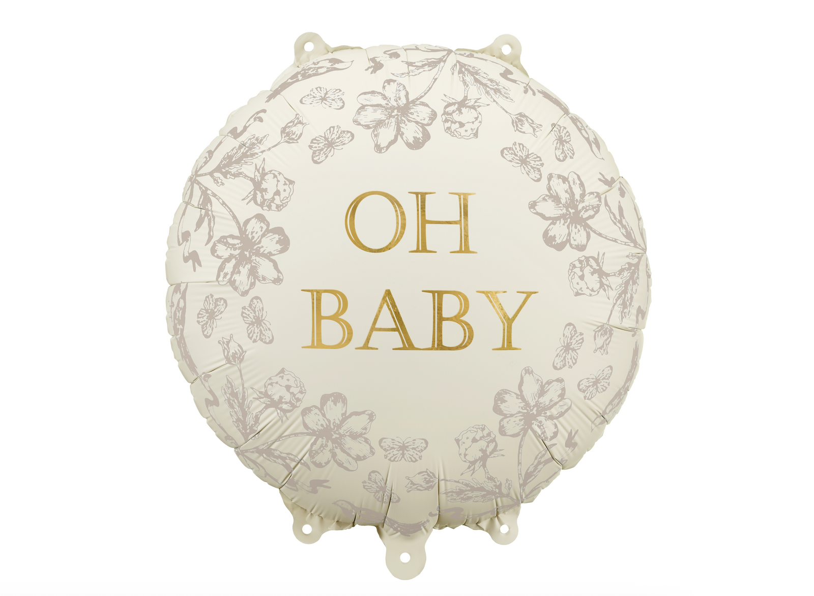 Decorative balloon with 'OH BABY' text on a white background