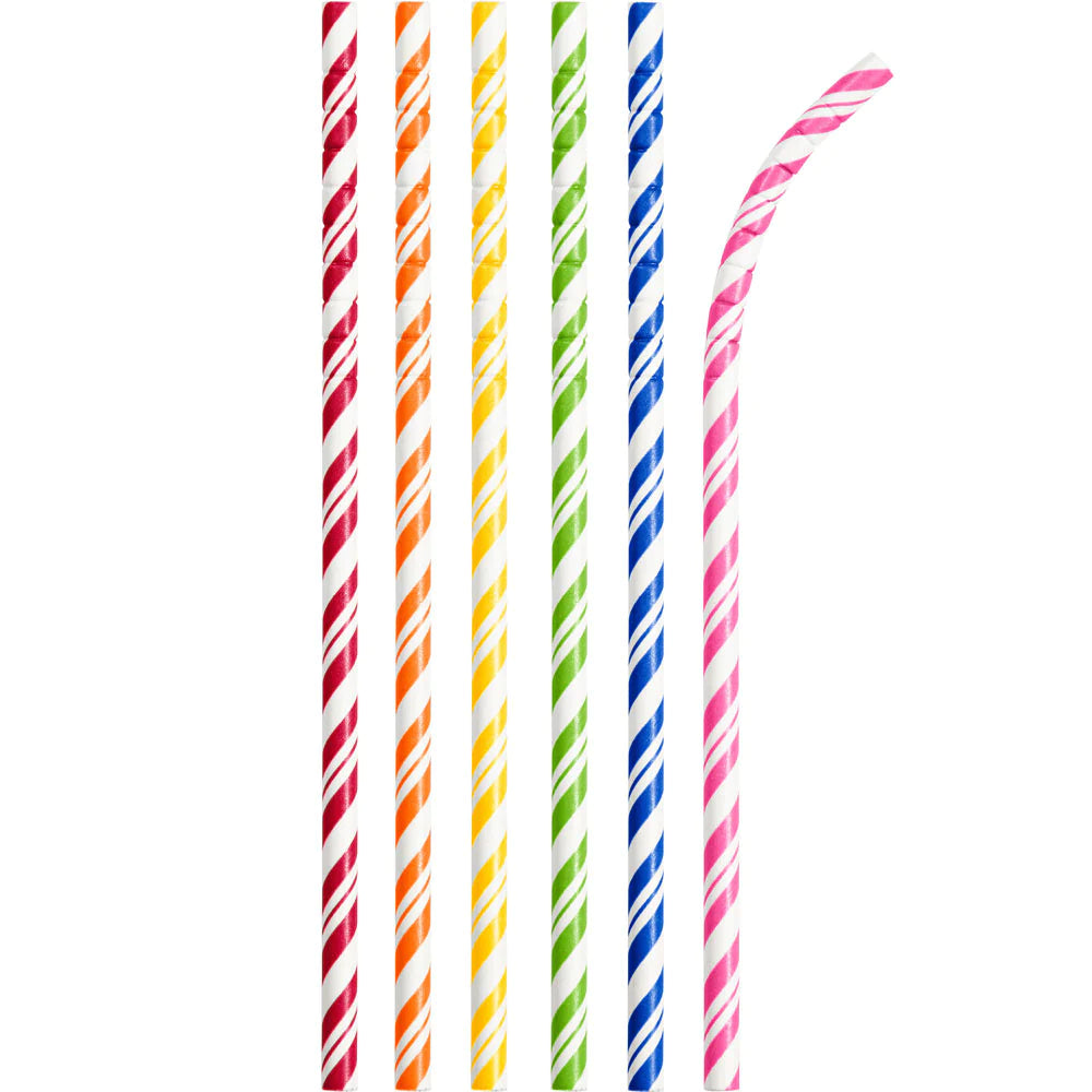 Assorted Rainbow Striped Paper Straws with Eco-Flex® Technology