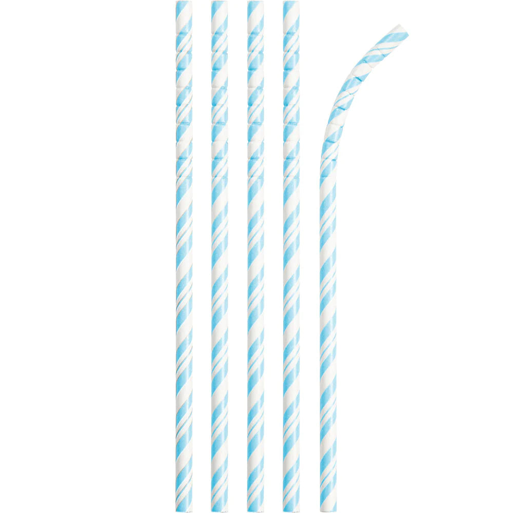Pastel Blue Striped Paper Straws with Eco-Flex® Technology