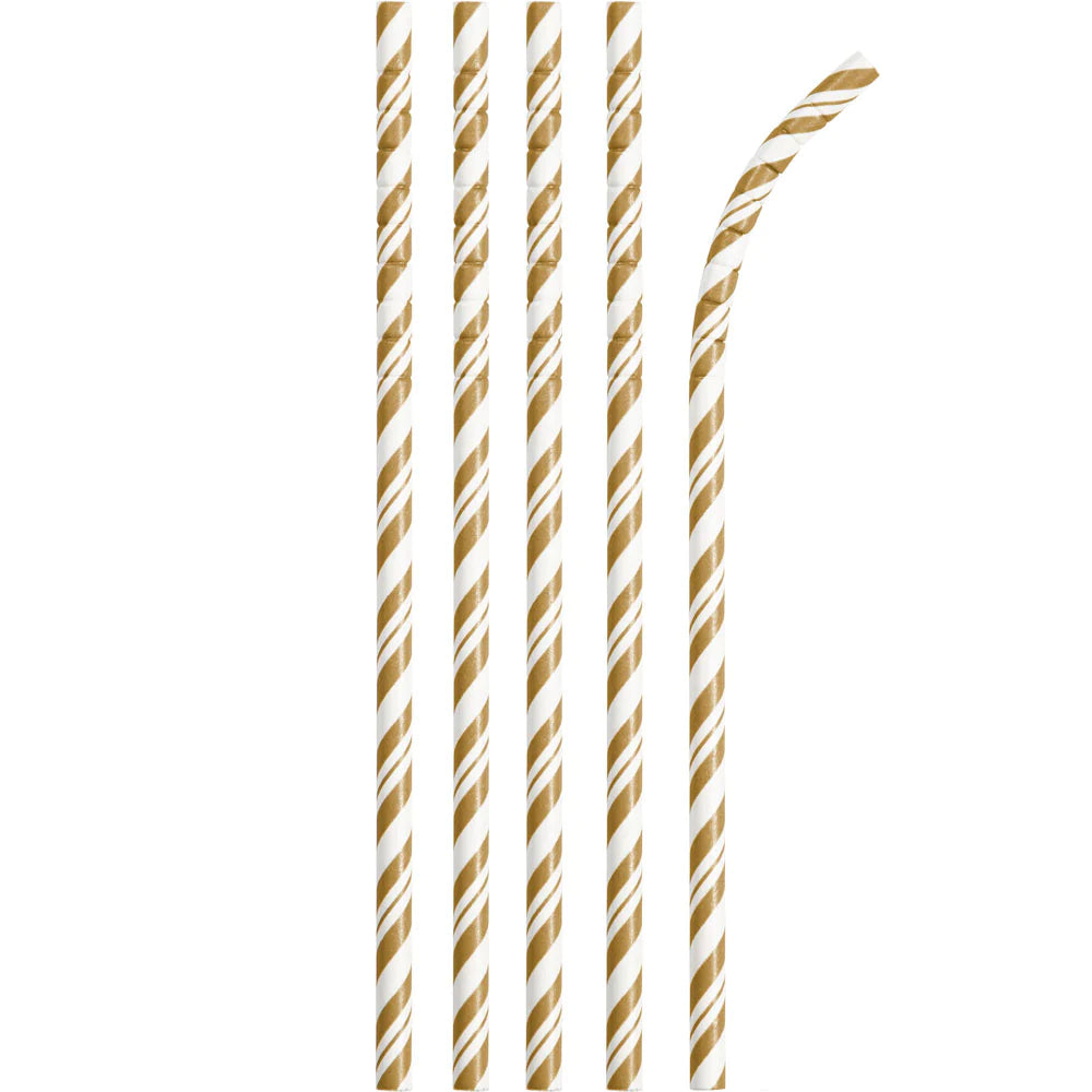Glittering Gold Striped Paper Straws