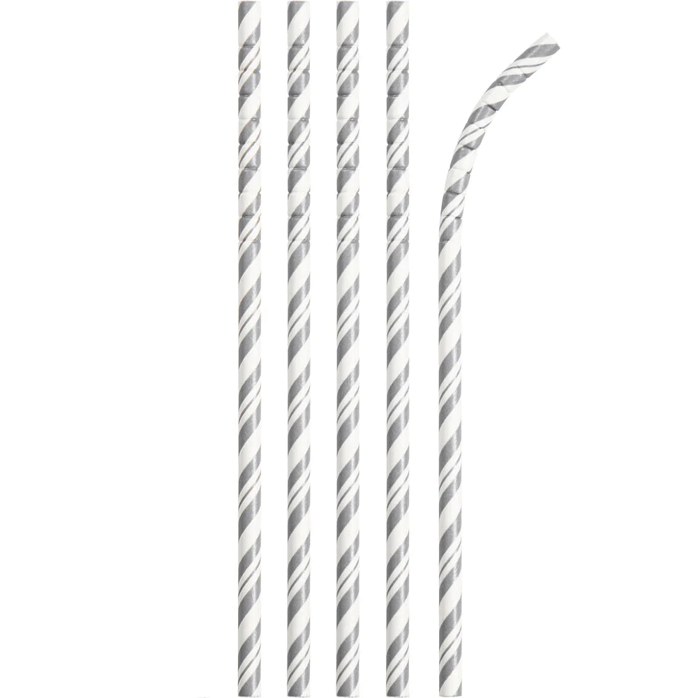 Silver Striped Paper Straws with Eco-Flex® Technology