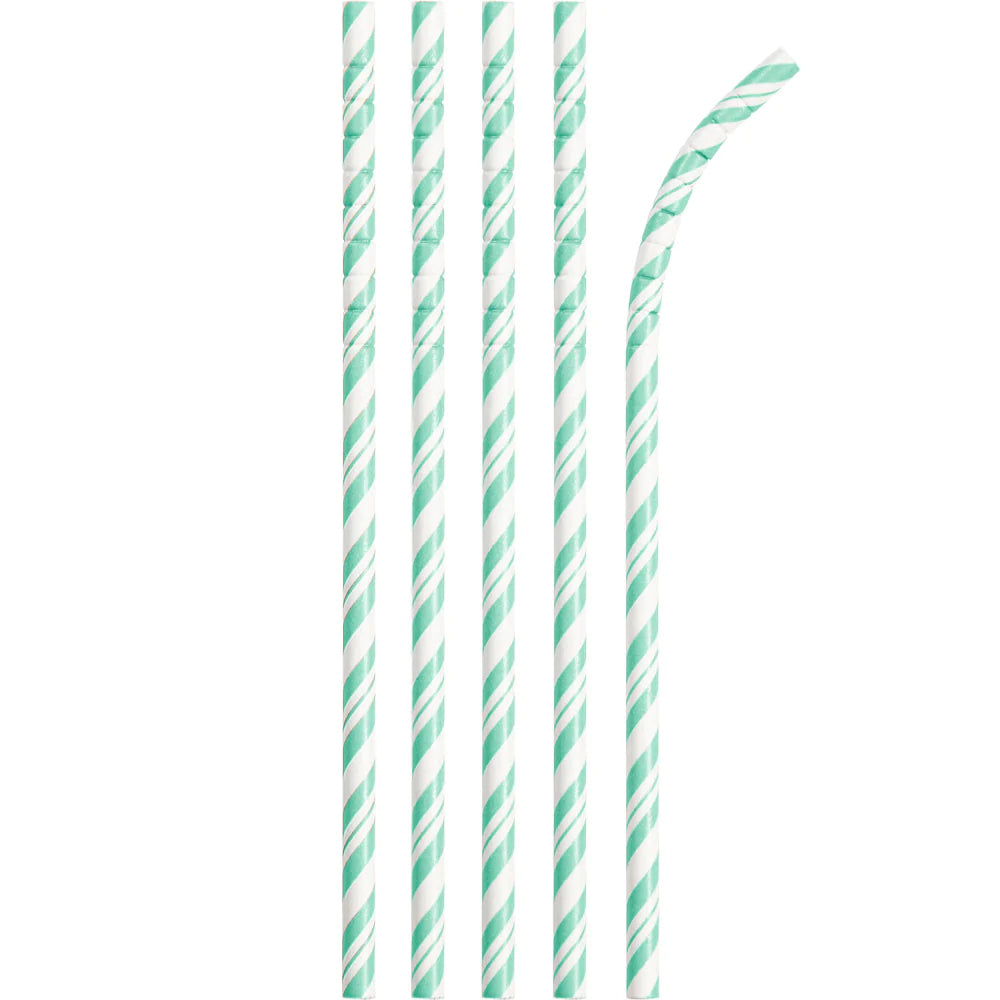 Mint Green Striped Paper Straws with Eco-Flex® Technology