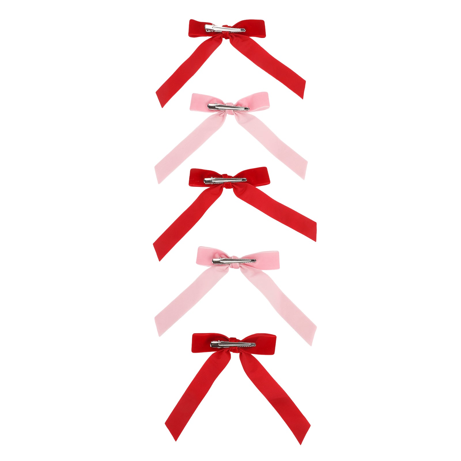 Pink & Red Velvet Clip-on Bow Set