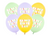 Set of colorful balloons with 'Happy Birthday' text on a white background