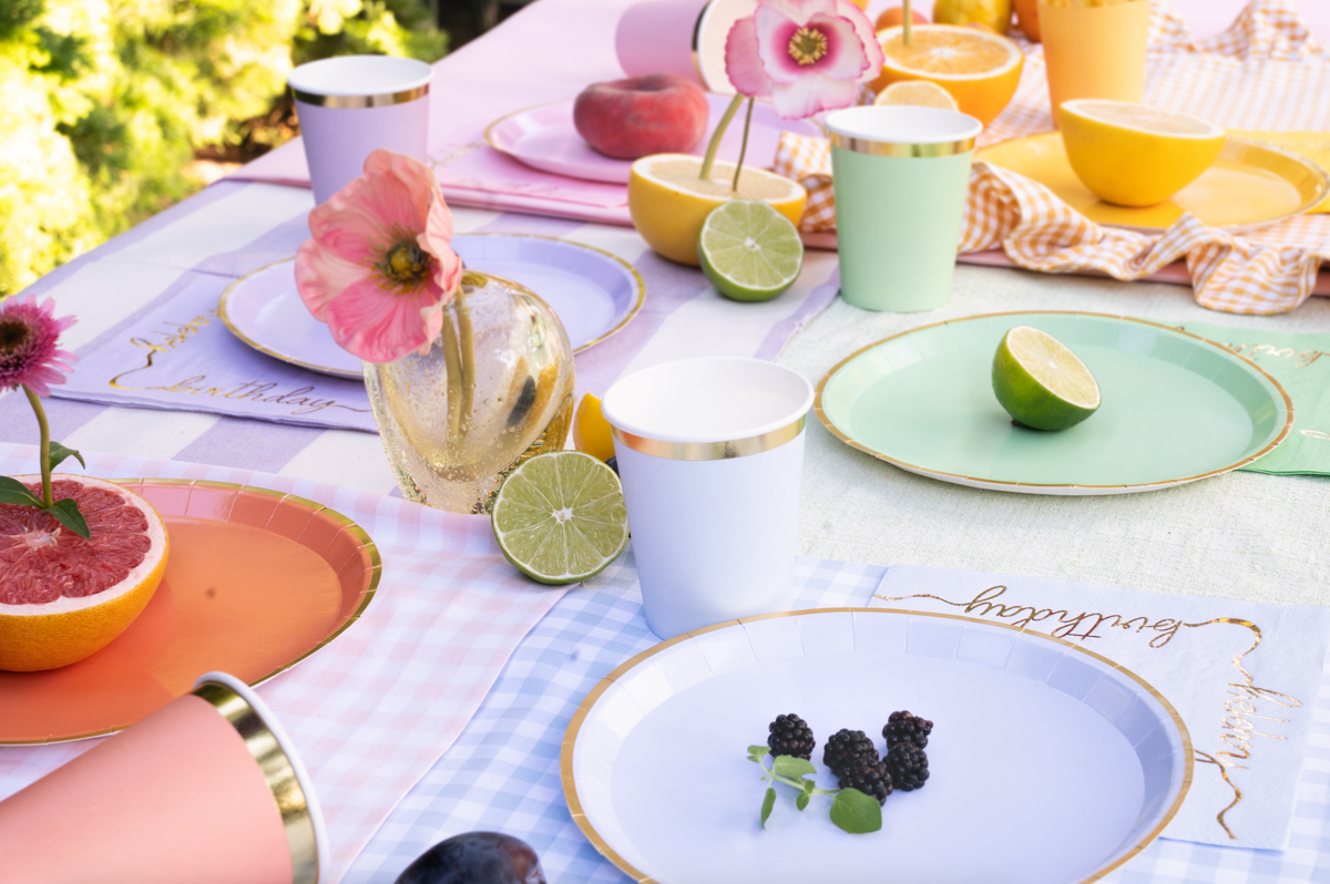 Pastel Plates with Scalloped Gold Foil 