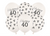 White balloons with 'Happy 40' text and black bow patterns on a white background