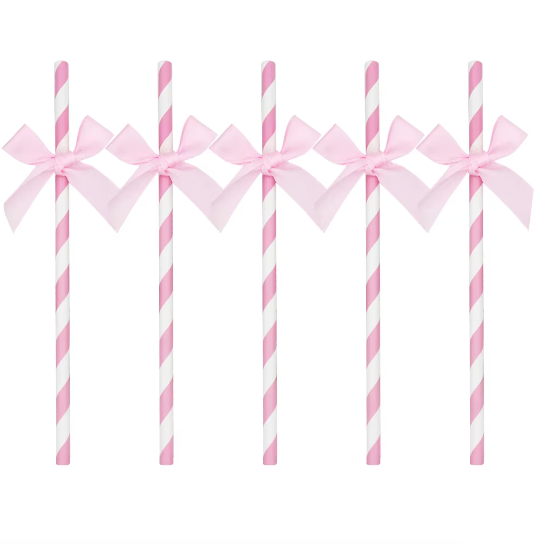 Pink Bow Striped Straws 