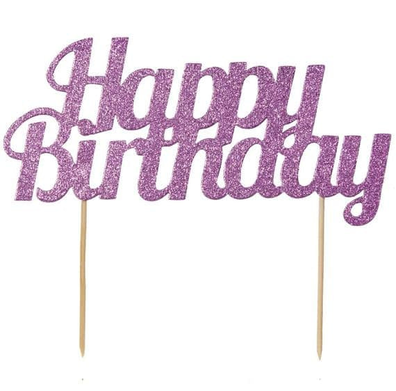 Pink Glitter Happy Birthday Cake Topper