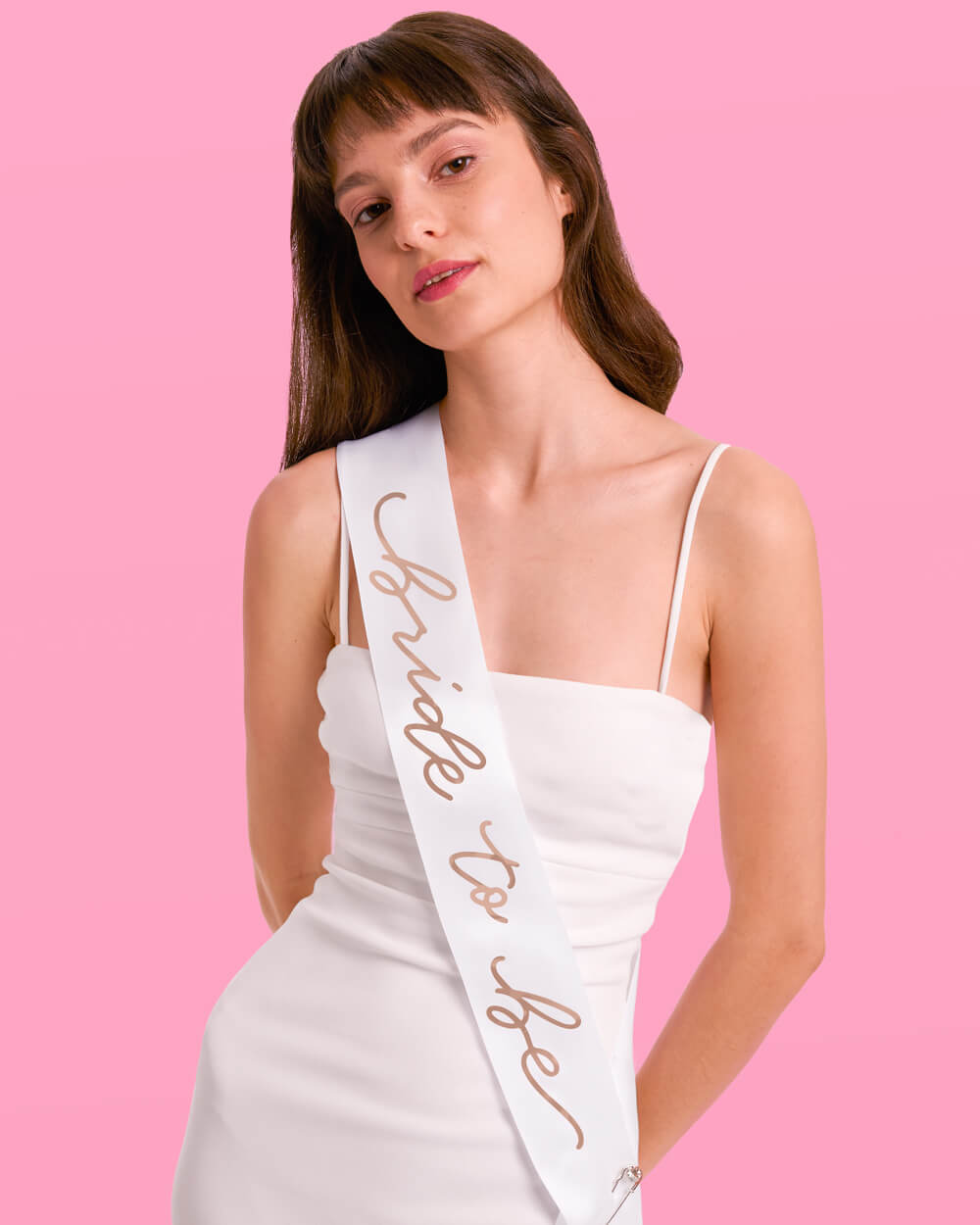 White &amp; Rose Gold Bride to Be Sash 