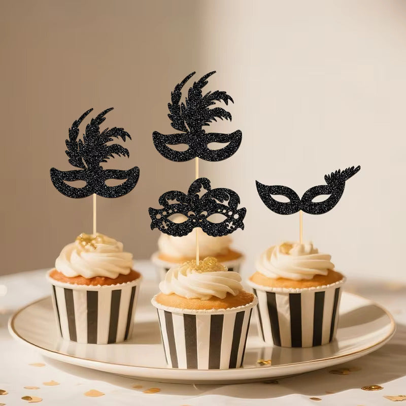Black Glitter Masquerade Mask Toppers
