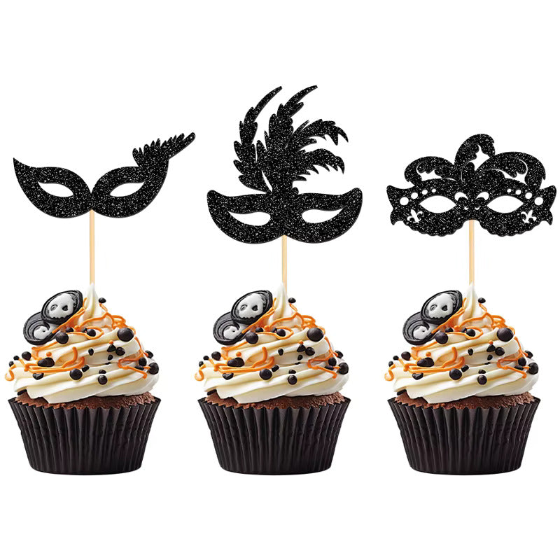 Black Glitter Masquerade Mask Toppers