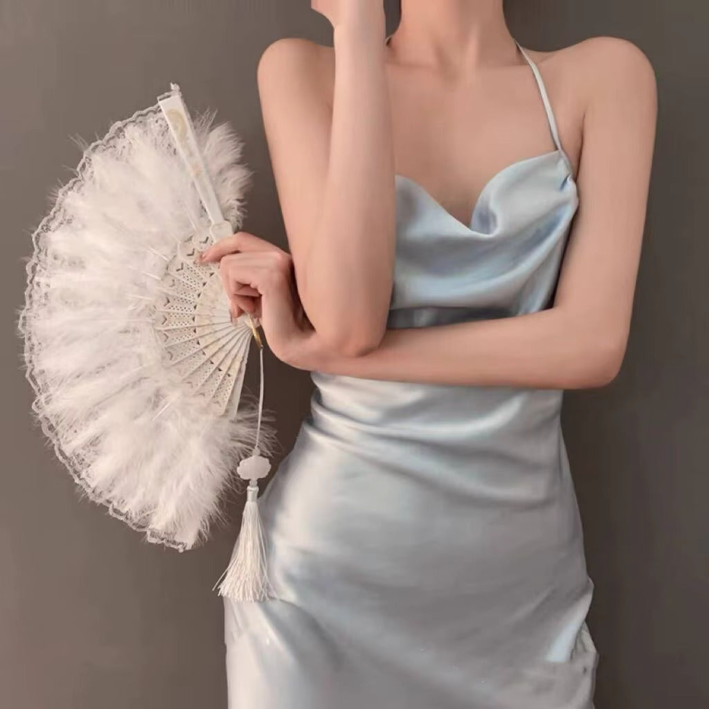 Vintage White Feather Hand Fan
