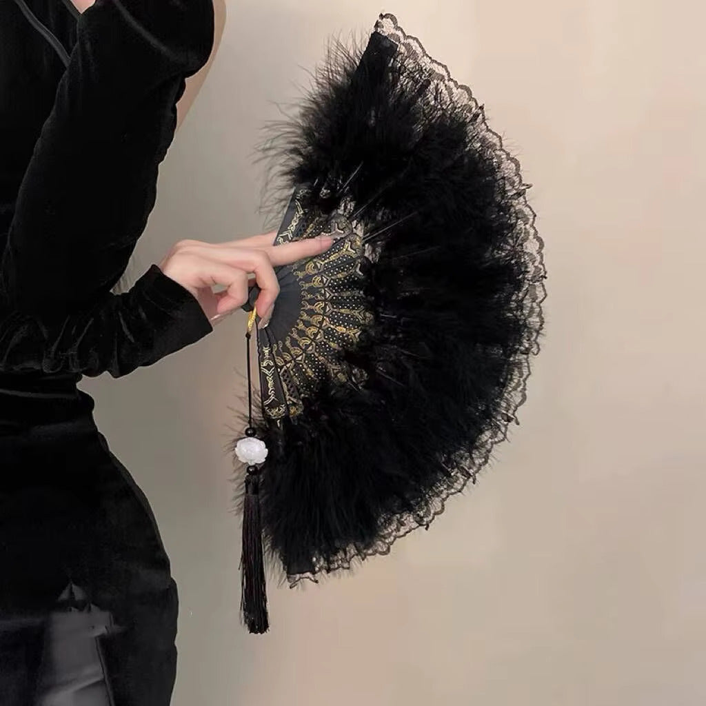 Vintage Black Feather Hand Fan