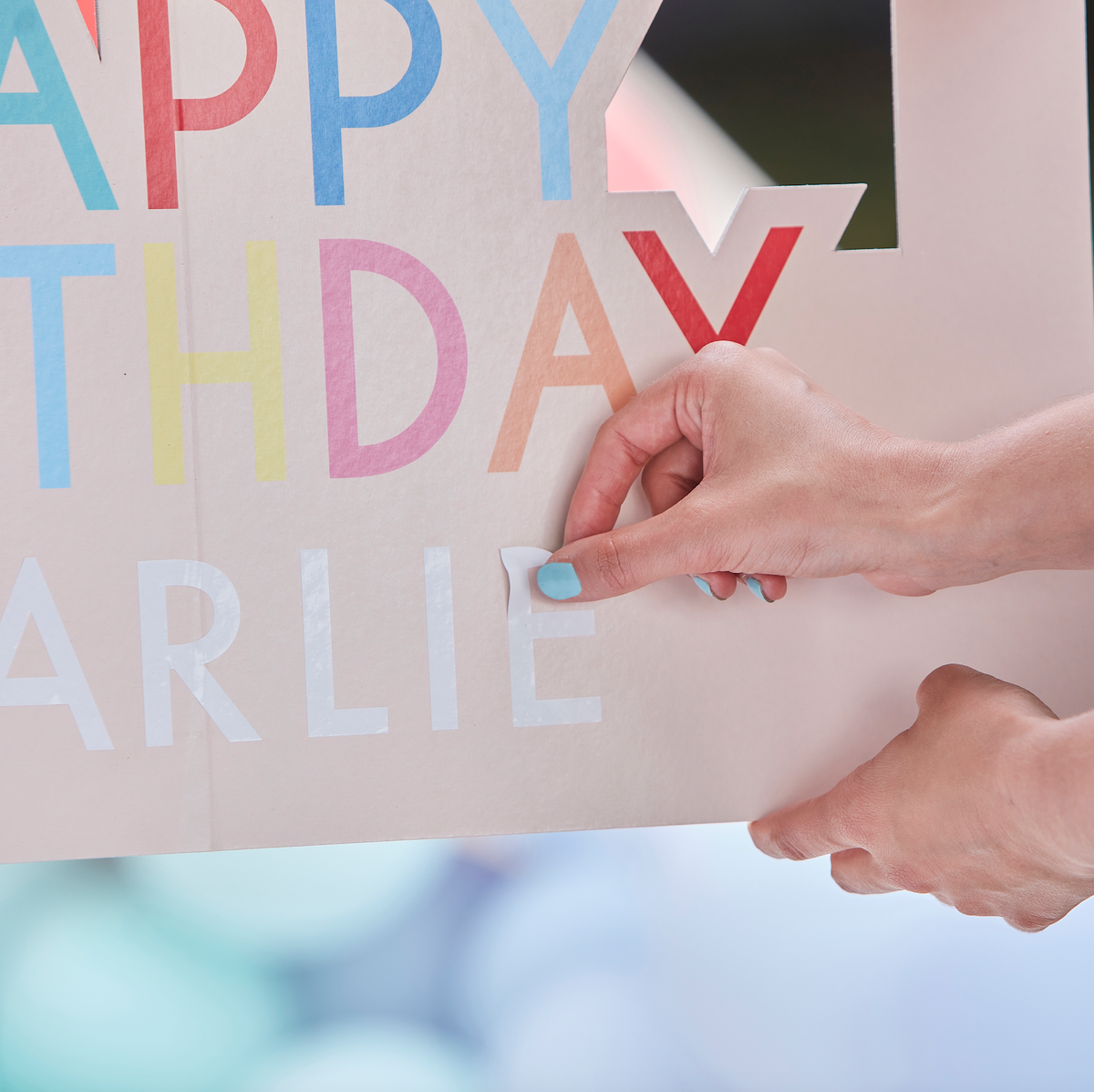Customizable Multicolored Happy Birthday Photo Booth Frame with Balloons