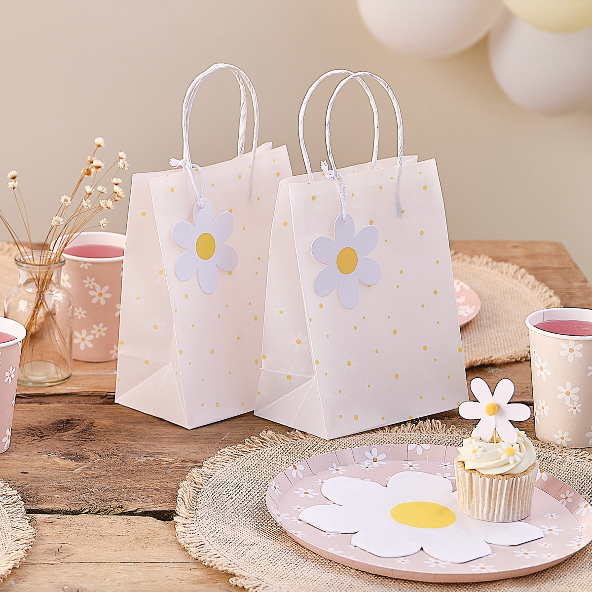Daisy Print Vellum Party Bags