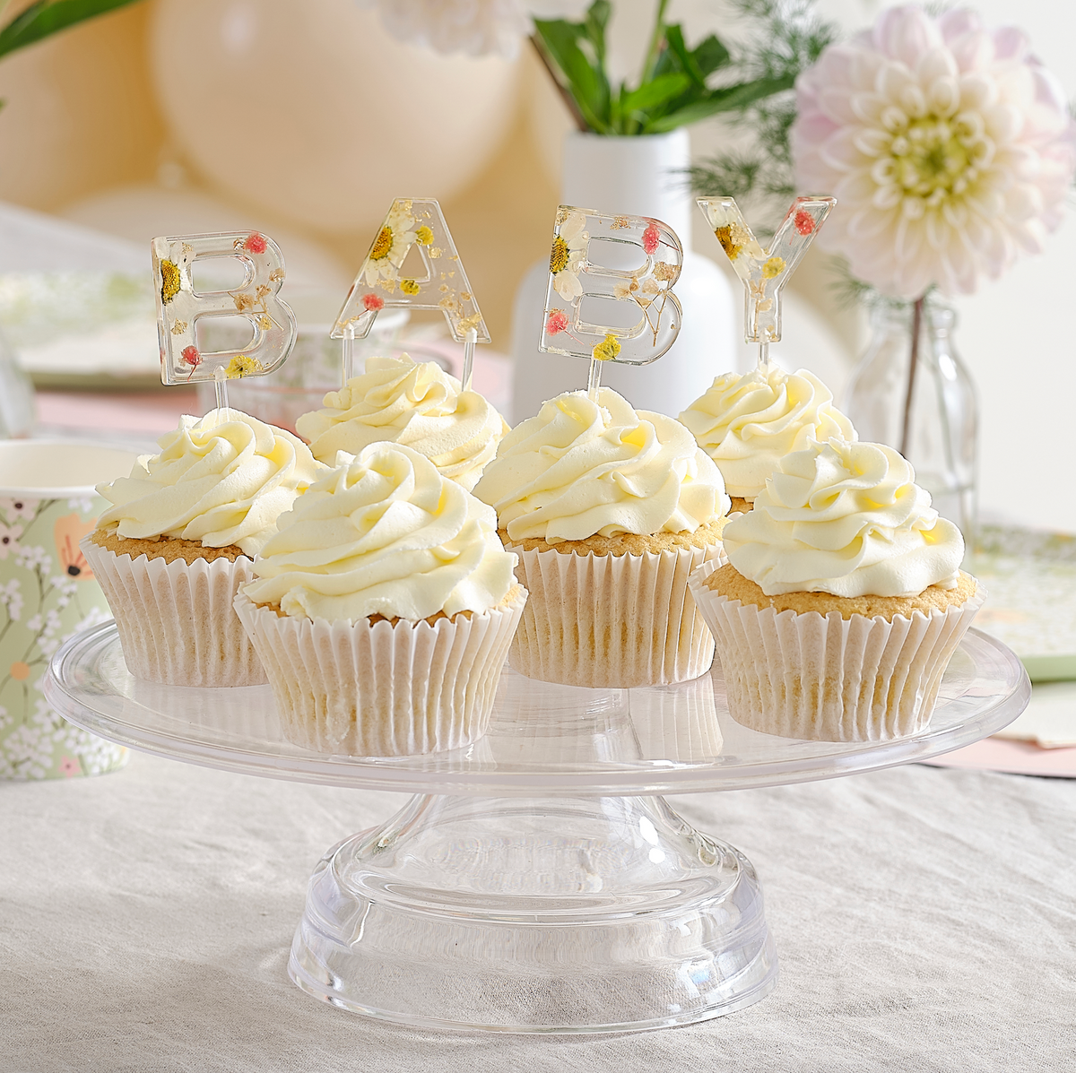 Pressed Flower Baby Shower Cake Topper